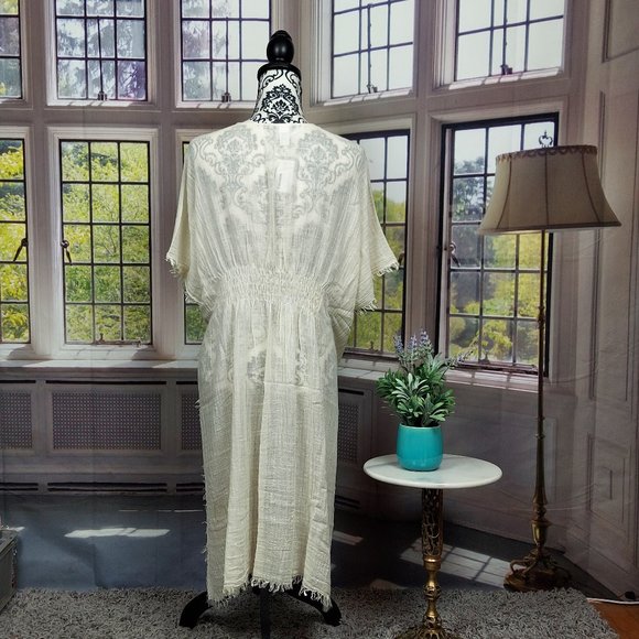 NWT SONOMA TEXTURED GAUZE CINCHED TOPPER (IVORY / OS) - Picture 8 of 12